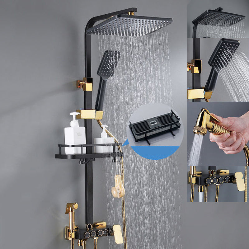 Modern Style Shower System Wall Mounted Spot Resist Shower System with Hand Shower Black-Gold Digital Display Not Included Clearhalo 'Bathroom Remodel & Bathroom Fixtures' 'Home Improvement' 'home_improvement' 'home_improvement_shower_faucets' 'Shower Faucets & Systems' 'shower_faucets' 'Showers & Bathtubs Plumbing' 'Showers & Bathtubs' 6333987