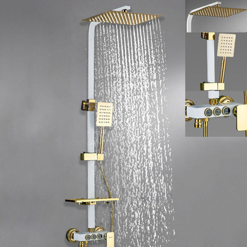 Modern Style Shower System Wall Mounted Spot Resist Shower System with Hand Shower White-Gold Digital Display Not Included Clearhalo 'Bathroom Remodel & Bathroom Fixtures' 'Home Improvement' 'home_improvement' 'home_improvement_shower_faucets' 'Shower Faucets & Systems' 'shower_faucets' 'Showers & Bathtubs Plumbing' 'Showers & Bathtubs' 6333989