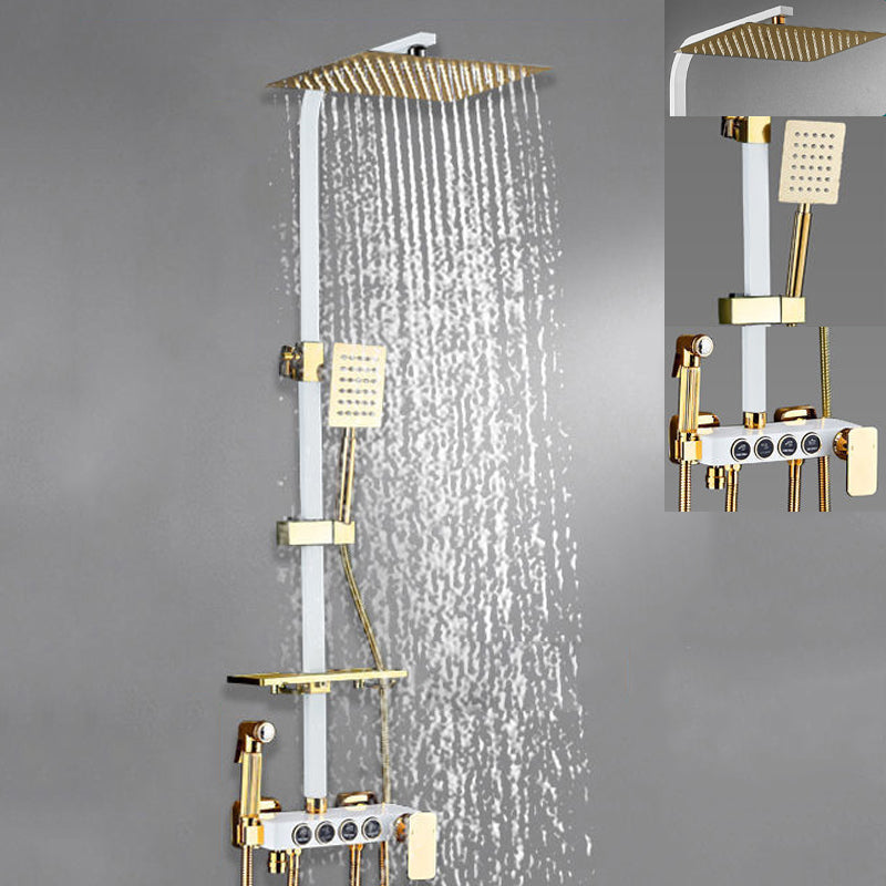 Modern Style Shower System Wall Mounted Spot Resist Shower System with Hand Shower Gold-White Digital Display Not Included Clearhalo 'Bathroom Remodel & Bathroom Fixtures' 'Home Improvement' 'home_improvement' 'home_improvement_shower_faucets' 'Shower Faucets & Systems' 'shower_faucets' 'Showers & Bathtubs Plumbing' 'Showers & Bathtubs' 6333991