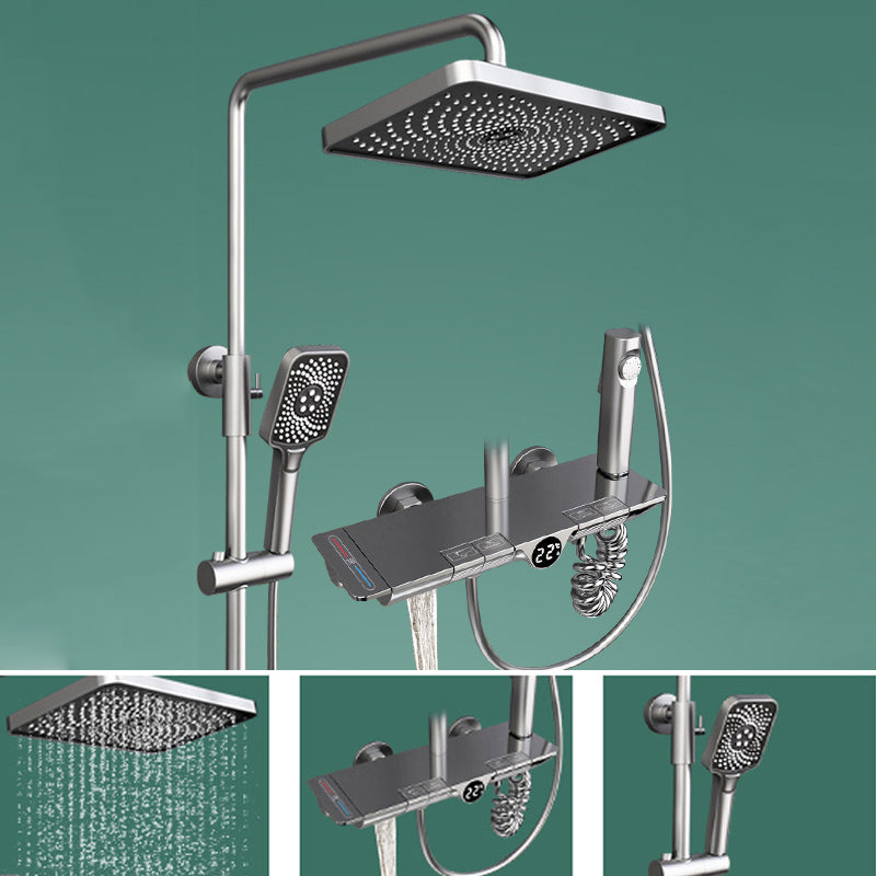 Wall Mounted Swivel Shower Trim Brass 2 Shower Heads Shower Set Chrome 4 Temperature Control Clearhalo 'Bathroom Remodel & Bathroom Fixtures' 'Home Improvement' 'home_improvement' 'home_improvement_shower_faucets' 'Shower Faucets & Systems' 'shower_faucets' 'Showers & Bathtubs Plumbing' 'Showers & Bathtubs' 6334009
