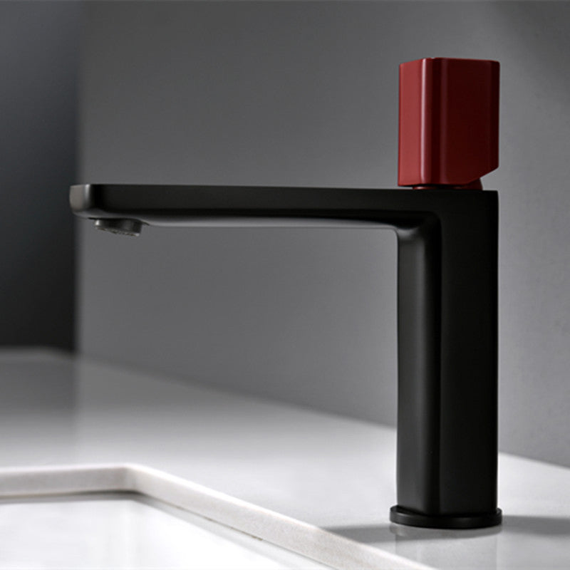 Modern Single Rotary Switch Standard Kitchen Faucet Low Profile Water Faucet Red Black 7.7" Clearhalo 'Home Improvement' 'home_improvement' 'home_improvement_kitchen_faucets' 'Kitchen Faucets' 'Kitchen Remodel & Kitchen Fixtures' 'Kitchen Sinks & Faucet Components' 'kitchen_faucets' 6353011