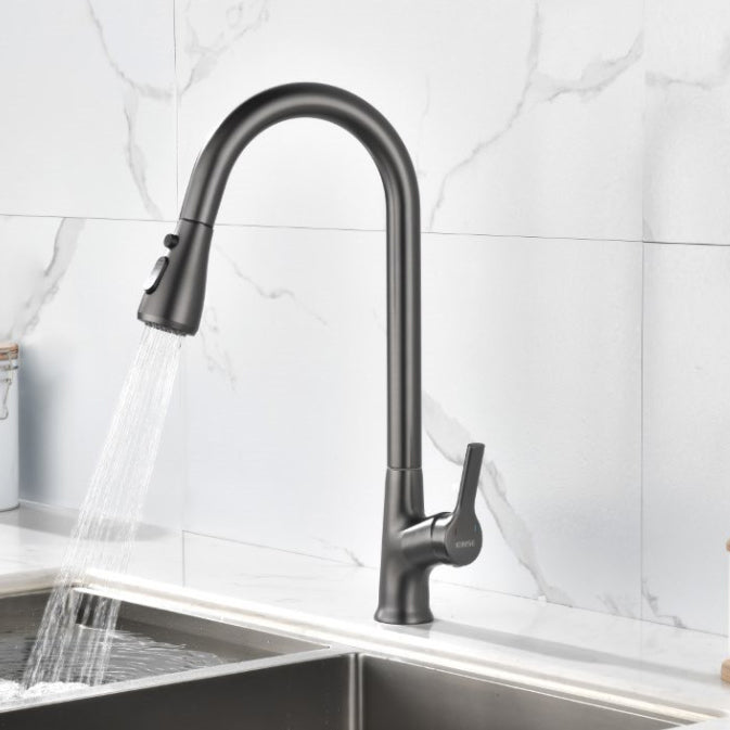 Modern 1-Handle Faucets Stainless Steel with Water Dispenser Pull down Faucets Silver/Gray Clearhalo 'Home Improvement' 'home_improvement' 'home_improvement_kitchen_faucets' 'Kitchen Faucets' 'Kitchen Remodel & Kitchen Fixtures' 'Kitchen Sinks & Faucet Components' 'kitchen_faucets' 6353075