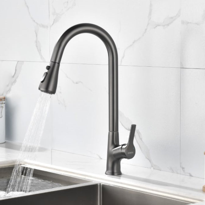Modern 1-Handle Faucets Stainless Steel with Water Dispenser Pull down Faucets Silver Gray Clearhalo 'Home Improvement' 'home_improvement' 'home_improvement_kitchen_faucets' 'Kitchen Faucets' 'Kitchen Remodel & Kitchen Fixtures' 'Kitchen Sinks & Faucet Components' 'kitchen_faucets' 6353075