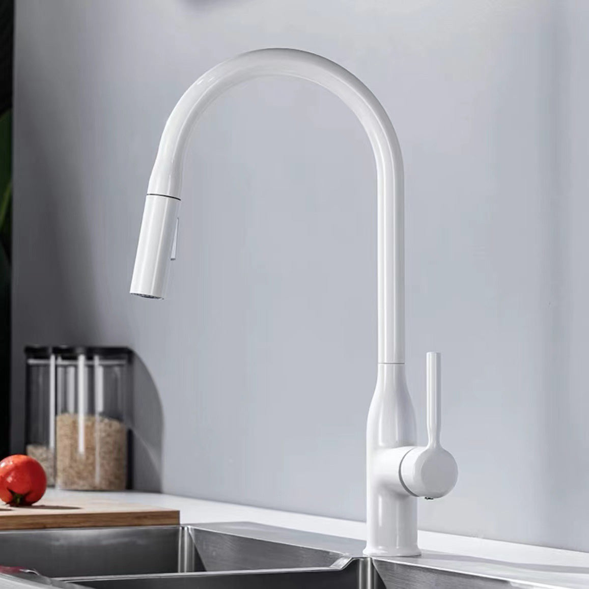 Modern Copper Kitchen Sink Faucet Single Handle High Arc Kitchen Faucet White Clearhalo 'Home Improvement' 'home_improvement' 'home_improvement_kitchen_faucets' 'Kitchen Faucets' 'Kitchen Remodel & Kitchen Fixtures' 'Kitchen Sinks & Faucet Components' 'kitchen_faucets' 6353111