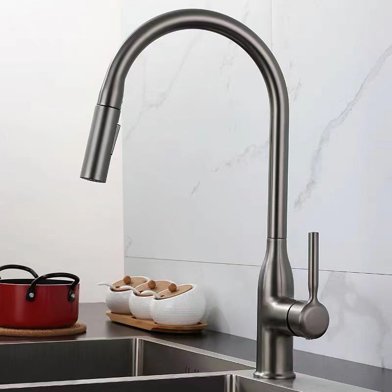 Modern Copper Kitchen Sink Faucet Single Handle High Arc Kitchen Faucet Silver/Gray Clearhalo 'Home Improvement' 'home_improvement' 'home_improvement_kitchen_faucets' 'Kitchen Faucets' 'Kitchen Remodel & Kitchen Fixtures' 'Kitchen Sinks & Faucet Components' 'kitchen_faucets' 6353113