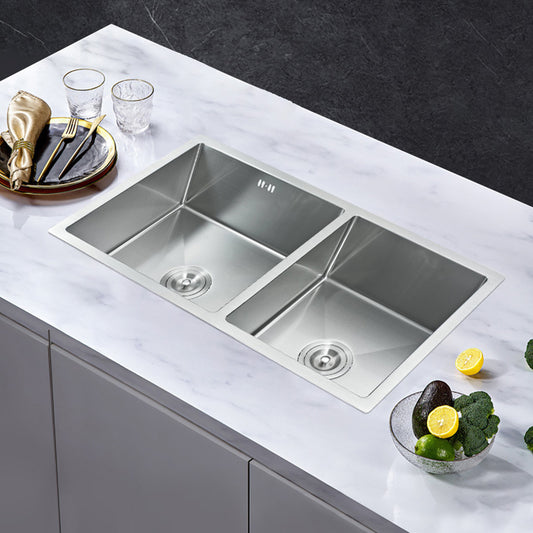 Modern Kitchen Sink Stainless Steel Double Sink with Drain Assembly Workstation Sink Clearhalo 'Home Improvement' 'home_improvement' 'home_improvement_kitchen_sinks' 'Kitchen Remodel & Kitchen Fixtures' 'Kitchen Sinks & Faucet Components' 'Kitchen Sinks' 'kitchen_sinks' 6353127