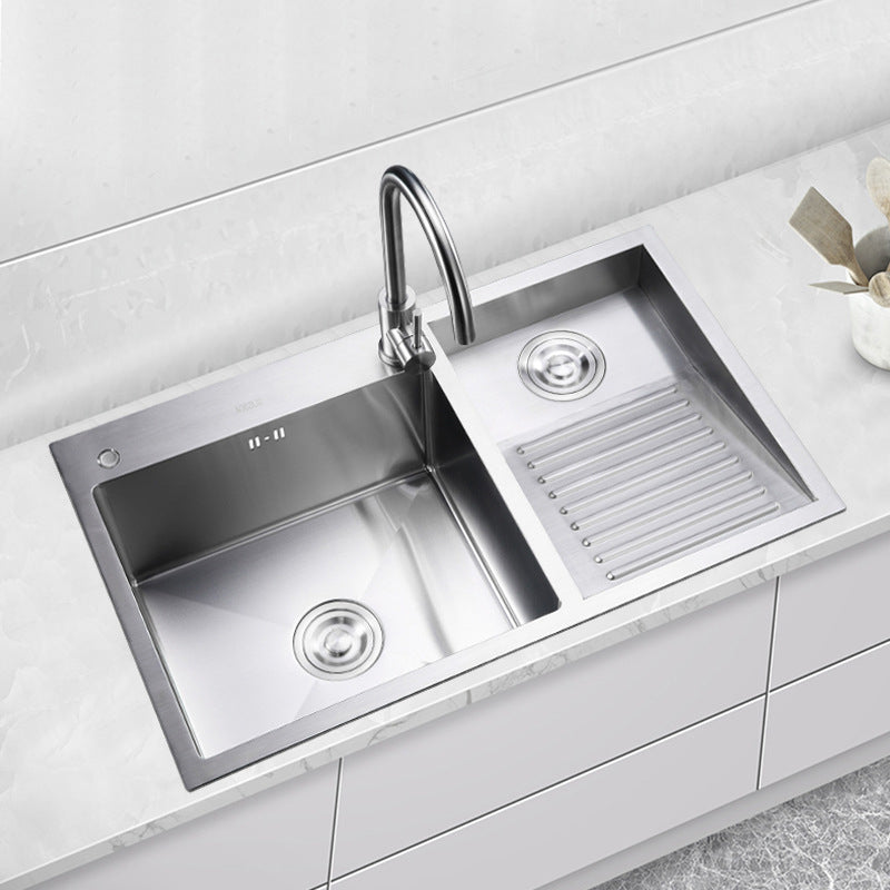 Modern Kitchen Sink Stainless Steel Double Sink with Accessories and Faucet Workstation Clearhalo 'Home Improvement' 'home_improvement' 'home_improvement_kitchen_sinks' 'Kitchen Remodel & Kitchen Fixtures' 'Kitchen Sinks & Faucet Components' 'Kitchen Sinks' 'kitchen_sinks' 6353180