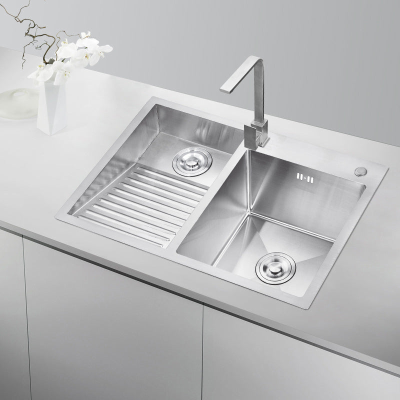Modern Kitchen Sink Stainless Steel Double Sink with Accessories and Faucet Workstation Clearhalo 'Home Improvement' 'home_improvement' 'home_improvement_kitchen_sinks' 'Kitchen Remodel & Kitchen Fixtures' 'Kitchen Sinks & Faucet Components' 'Kitchen Sinks' 'kitchen_sinks' 6353185