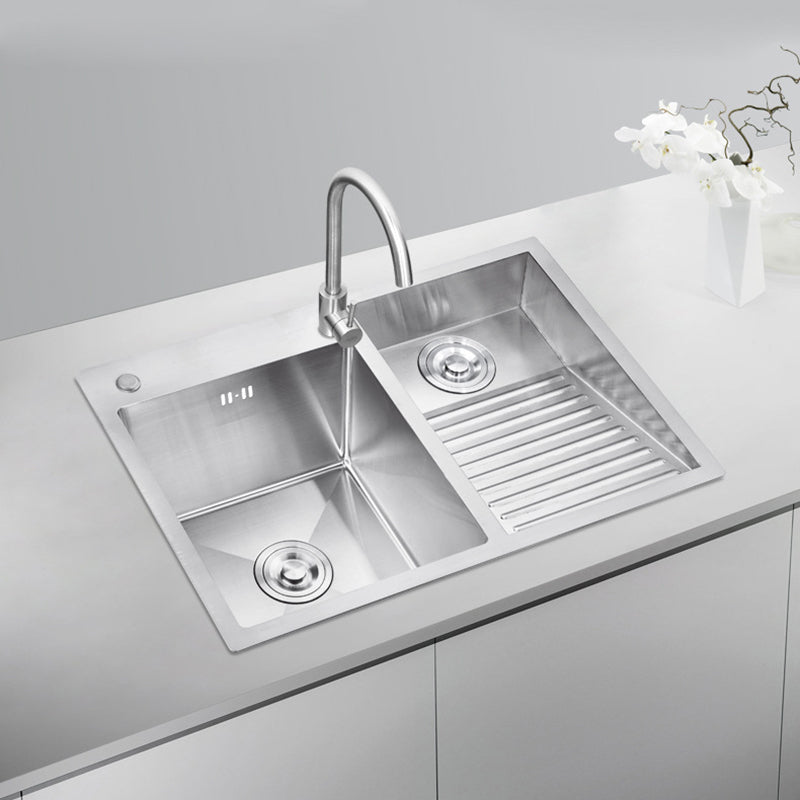 Modern Kitchen Sink Stainless Steel Double Sink with Accessories and Faucet Workstation Clearhalo 'Home Improvement' 'home_improvement' 'home_improvement_kitchen_sinks' 'Kitchen Remodel & Kitchen Fixtures' 'Kitchen Sinks & Faucet Components' 'Kitchen Sinks' 'kitchen_sinks' 6353195