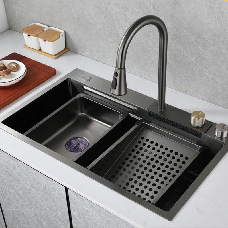 Contemporary Kitchen Sink Corrosion Resistant 3 Holes Kitchen Sink with Drain Assembly Clearhalo 'Home Improvement' 'home_improvement' 'home_improvement_kitchen_sinks' 'Kitchen Remodel & Kitchen Fixtures' 'Kitchen Sinks & Faucet Components' 'Kitchen Sinks' 'kitchen_sinks' 6353200