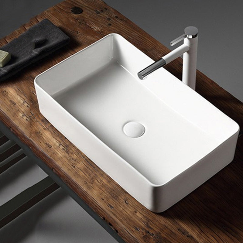 Modern Bathroom Sink Porcelain Rectangular with Drain Assembly Vessel Lavatory Sink Clearhalo 'Bathroom Remodel & Bathroom Fixtures' 'Bathroom Sinks & Faucet Components' 'Bathroom Sinks' 'bathroom_sink' 'Home Improvement' 'home_improvement' 'home_improvement_bathroom_sink' 6353264