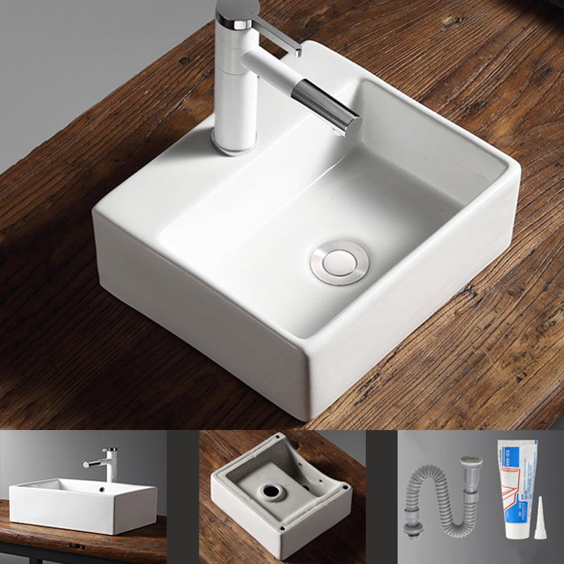 Modern Bathroom Sink Porcelain Rectangular with Drain Assembly Vessel Lavatory Sink 13"L x 11"W x 5"H Clearhalo 'Bathroom Remodel & Bathroom Fixtures' 'Bathroom Sinks & Faucet Components' 'Bathroom Sinks' 'bathroom_sink' 'Home Improvement' 'home_improvement' 'home_improvement_bathroom_sink' 6353265