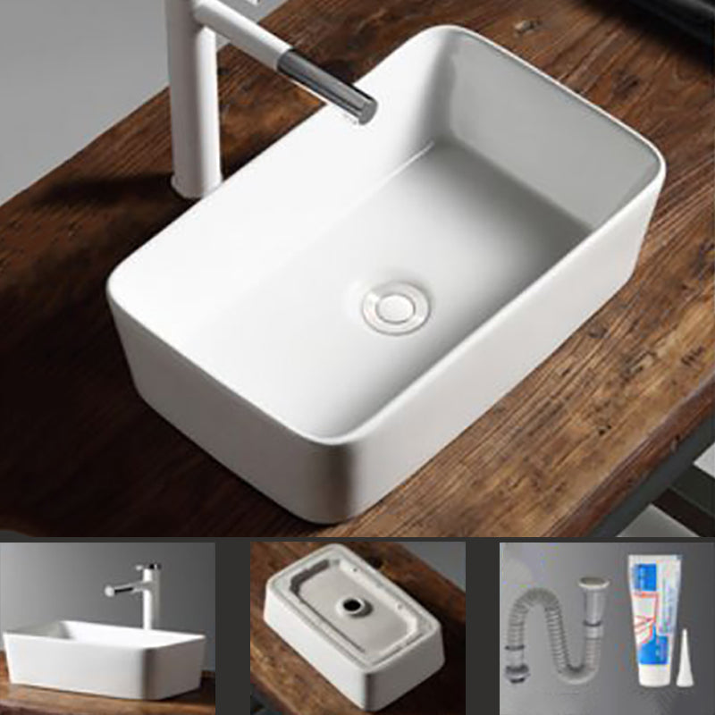 Modern Bathroom Sink Porcelain Rectangular with Drain Assembly Vessel Lavatory Sink 19"L x 11"W x 6"H Clearhalo 'Bathroom Remodel & Bathroom Fixtures' 'Bathroom Sinks & Faucet Components' 'Bathroom Sinks' 'bathroom_sink' 'Home Improvement' 'home_improvement' 'home_improvement_bathroom_sink' 6353266