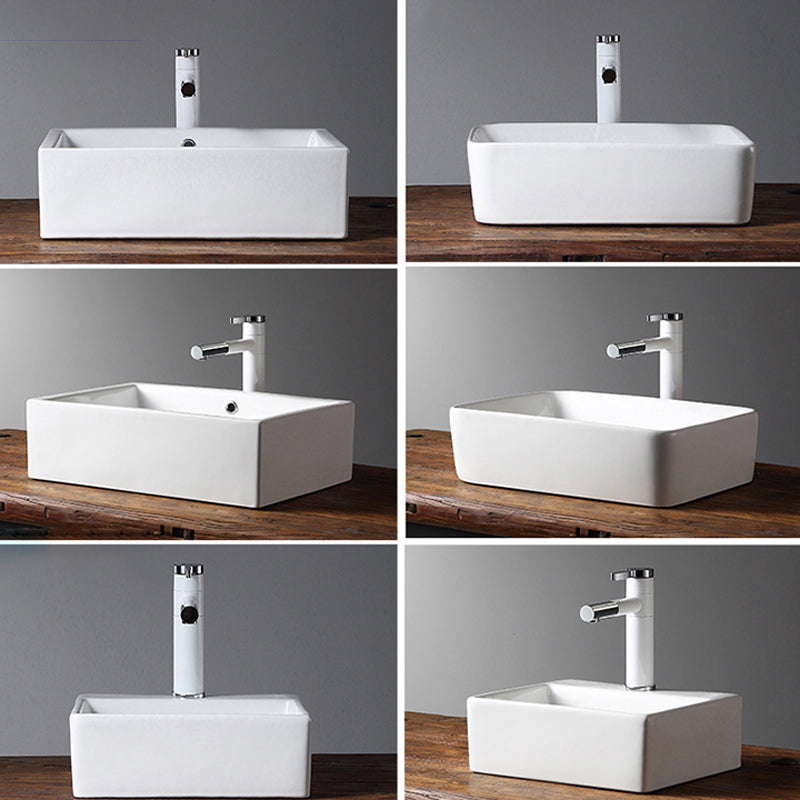 Modern Bathroom Sink Porcelain Rectangular with Drain Assembly Vessel Lavatory Sink Clearhalo 'Bathroom Remodel & Bathroom Fixtures' 'Bathroom Sinks & Faucet Components' 'Bathroom Sinks' 'bathroom_sink' 'Home Improvement' 'home_improvement' 'home_improvement_bathroom_sink' 6353267