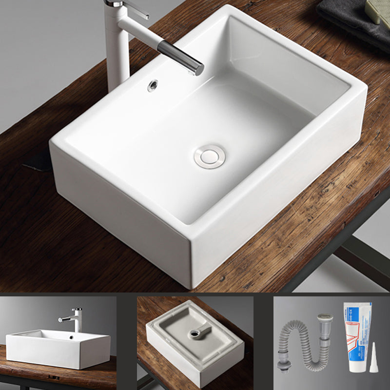 Modern Bathroom Sink Porcelain Rectangular with Drain Assembly Vessel Lavatory Sink 16.1"L x 11.8"W x 5.5"H Clearhalo 'Bathroom Remodel & Bathroom Fixtures' 'Bathroom Sinks & Faucet Components' 'Bathroom Sinks' 'bathroom_sink' 'Home Improvement' 'home_improvement' 'home_improvement_bathroom_sink' 6353268