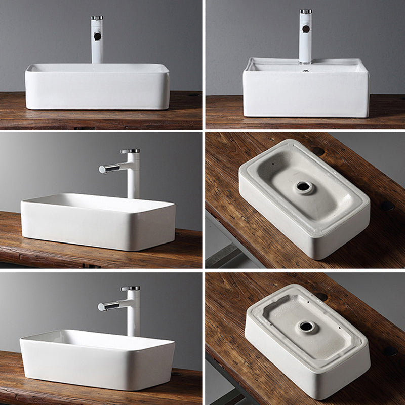 Modern Bathroom Sink Porcelain Rectangular with Drain Assembly Vessel Lavatory Sink Clearhalo 'Bathroom Remodel & Bathroom Fixtures' 'Bathroom Sinks & Faucet Components' 'Bathroom Sinks' 'bathroom_sink' 'Home Improvement' 'home_improvement' 'home_improvement_bathroom_sink' 6353269