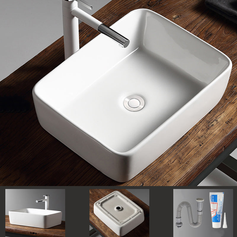 Modern Bathroom Sink Porcelain Rectangular with Drain Assembly Vessel Lavatory Sink 16.1"L x 11.8"W x 5.1"H Clearhalo 'Bathroom Remodel & Bathroom Fixtures' 'Bathroom Sinks & Faucet Components' 'Bathroom Sinks' 'bathroom_sink' 'Home Improvement' 'home_improvement' 'home_improvement_bathroom_sink' 6353270