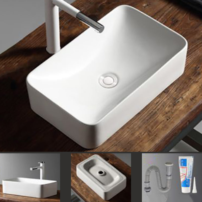 Modern Bathroom Sink Porcelain Rectangular with Drain Assembly Vessel Lavatory Sink 19.3"L x 11.4"W x 4.9"H Clearhalo 'Bathroom Remodel & Bathroom Fixtures' 'Bathroom Sinks & Faucet Components' 'Bathroom Sinks' 'bathroom_sink' 'Home Improvement' 'home_improvement' 'home_improvement_bathroom_sink' 6353274