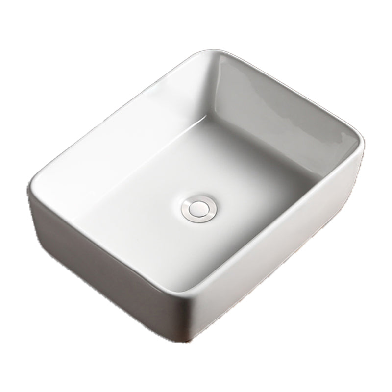 Modern Bathroom Sink Porcelain Rectangular with Drain Assembly Vessel Lavatory Sink Clearhalo 'Bathroom Remodel & Bathroom Fixtures' 'Bathroom Sinks & Faucet Components' 'Bathroom Sinks' 'bathroom_sink' 'Home Improvement' 'home_improvement' 'home_improvement_bathroom_sink' 6353276