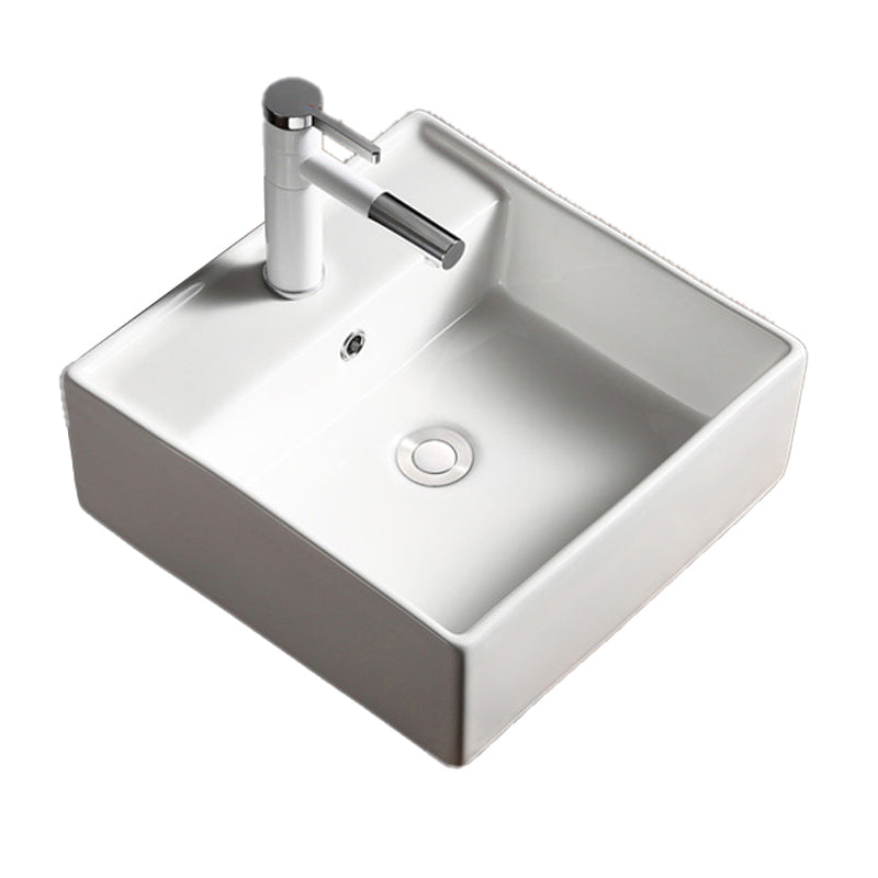 Modern Bathroom Sink Porcelain Rectangular with Drain Assembly Vessel Lavatory Sink Clearhalo 'Bathroom Remodel & Bathroom Fixtures' 'Bathroom Sinks & Faucet Components' 'Bathroom Sinks' 'bathroom_sink' 'Home Improvement' 'home_improvement' 'home_improvement_bathroom_sink' 6353277