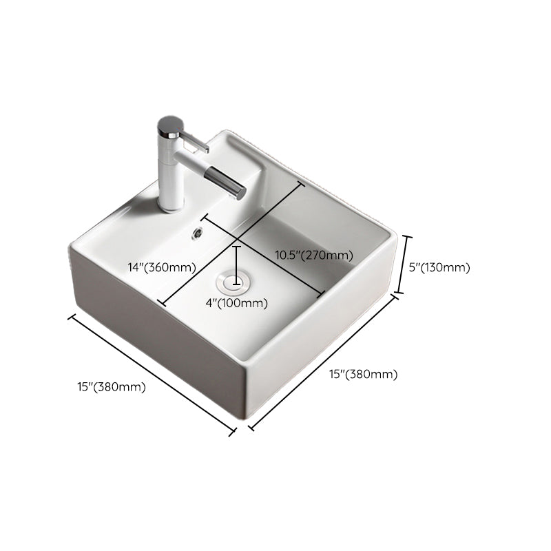 Modern Bathroom Sink Porcelain Rectangular with Drain Assembly Vessel Lavatory Sink Clearhalo 'Bathroom Remodel & Bathroom Fixtures' 'Bathroom Sinks & Faucet Components' 'Bathroom Sinks' 'bathroom_sink' 'Home Improvement' 'home_improvement' 'home_improvement_bathroom_sink' 6353283