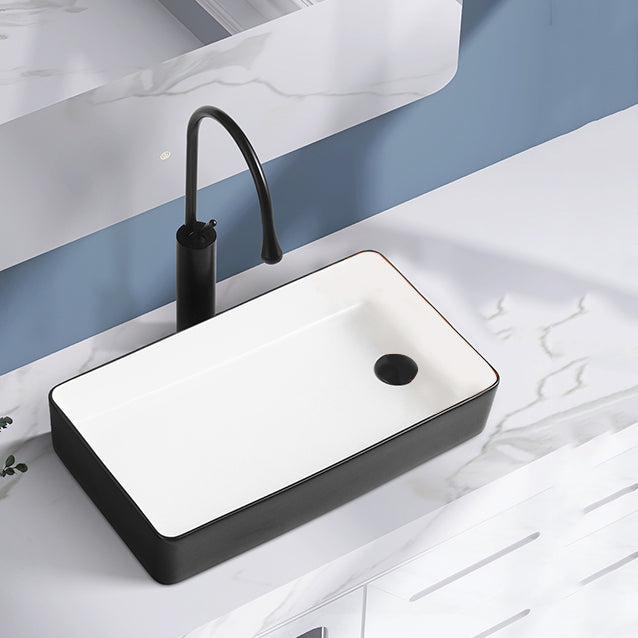 Contemporary Bathroom Sink Porcelain Solid Color Rectangular Vessel Lavatory Sink Clearhalo 'Bathroom Remodel & Bathroom Fixtures' 'Bathroom Sinks & Faucet Components' 'Bathroom Sinks' 'bathroom_sink' 'Home Improvement' 'home_improvement' 'home_improvement_bathroom_sink' 6353285
