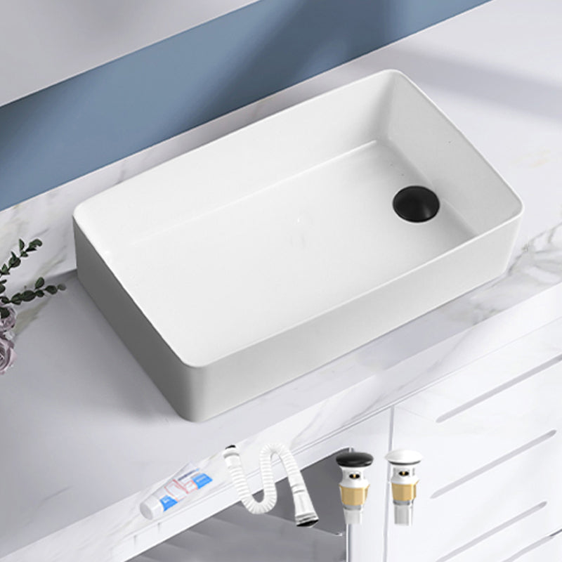 Contemporary Bathroom Sink Porcelain Solid Color Rectangular Vessel Lavatory Sink White Sink Clearhalo 'Bathroom Remodel & Bathroom Fixtures' 'Bathroom Sinks & Faucet Components' 'Bathroom Sinks' 'bathroom_sink' 'Home Improvement' 'home_improvement' 'home_improvement_bathroom_sink' 6353286