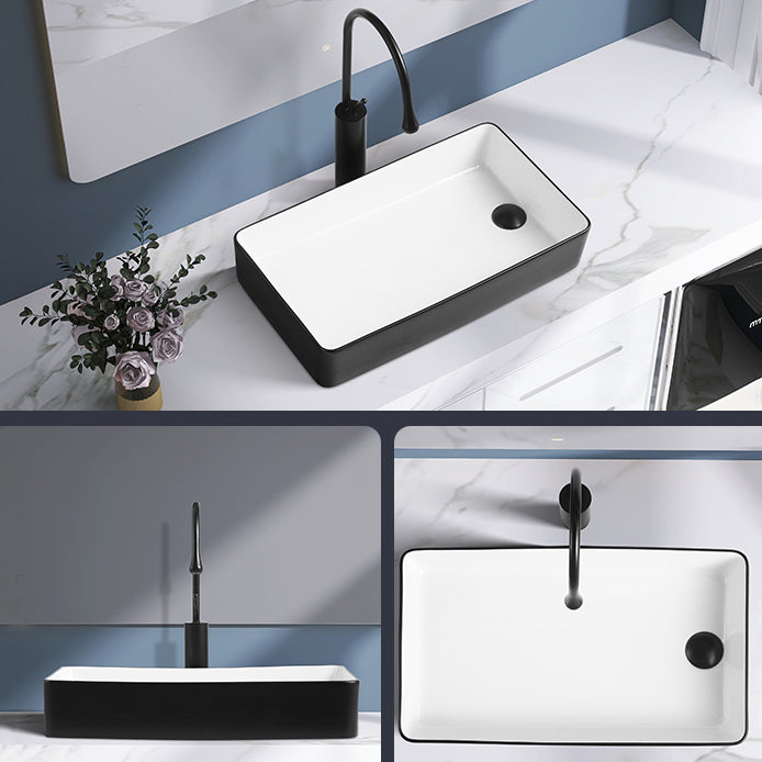 Contemporary Bathroom Sink Porcelain Solid Color Rectangular Vessel Lavatory Sink Clearhalo 'Bathroom Remodel & Bathroom Fixtures' 'Bathroom Sinks & Faucet Components' 'Bathroom Sinks' 'bathroom_sink' 'Home Improvement' 'home_improvement' 'home_improvement_bathroom_sink' 6353295