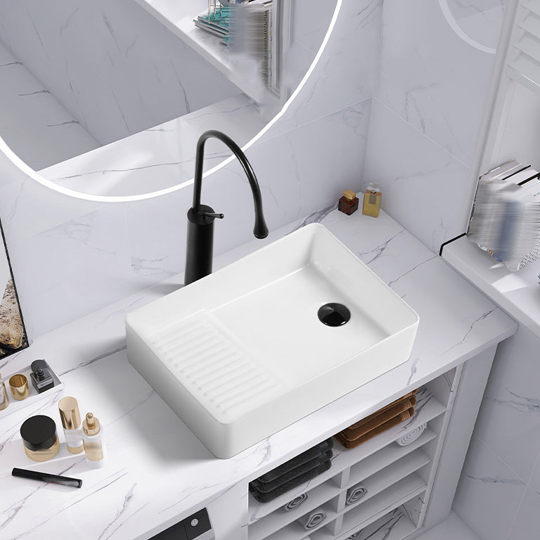 Contemporary Bathroom Sink Porcelain Solid Color Rectangular Vessel Lavatory Sink Clearhalo 'Bathroom Remodel & Bathroom Fixtures' 'Bathroom Sinks & Faucet Components' 'Bathroom Sinks' 'bathroom_sink' 'Home Improvement' 'home_improvement' 'home_improvement_bathroom_sink' 6353296