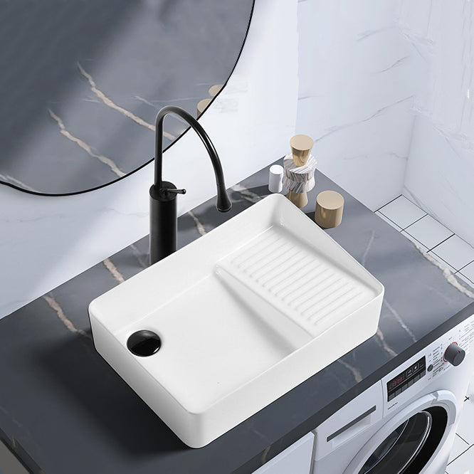 Contemporary Bathroom Sink Porcelain Solid Color Rectangular Vessel Lavatory Sink Clearhalo 'Bathroom Remodel & Bathroom Fixtures' 'Bathroom Sinks & Faucet Components' 'Bathroom Sinks' 'bathroom_sink' 'Home Improvement' 'home_improvement' 'home_improvement_bathroom_sink' 6353298