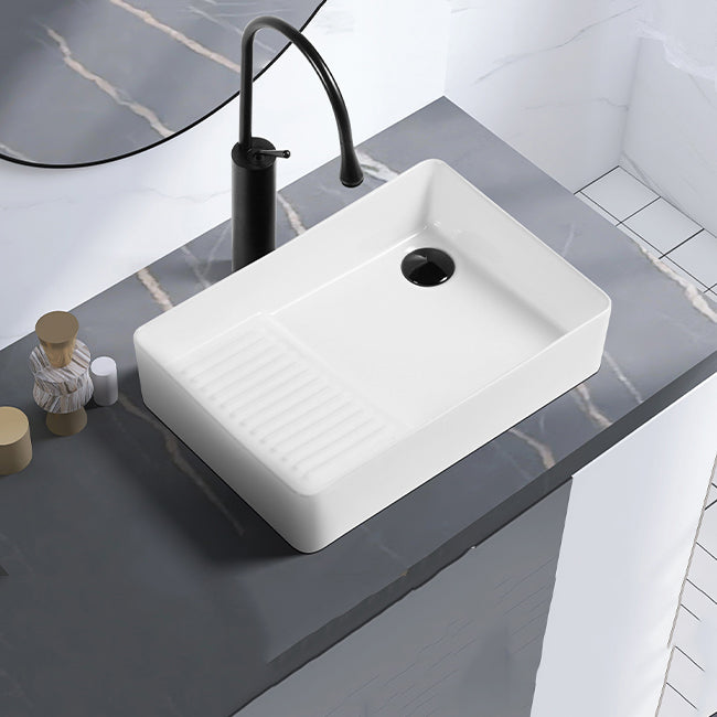 Contemporary Bathroom Sink Porcelain Solid Color Rectangular Vessel Lavatory Sink Clearhalo 'Bathroom Remodel & Bathroom Fixtures' 'Bathroom Sinks & Faucet Components' 'Bathroom Sinks' 'bathroom_sink' 'Home Improvement' 'home_improvement' 'home_improvement_bathroom_sink' 6353299
