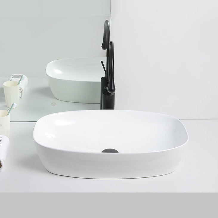 Contemporary Bathroom Sink Porcelain Solid Color Rectangular Vessel with Pop-Up Drain Clearhalo 'Bathroom Remodel & Bathroom Fixtures' 'Bathroom Sinks & Faucet Components' 'Bathroom Sinks' 'bathroom_sink' 'Home Improvement' 'home_improvement' 'home_improvement_bathroom_sink' 6353305