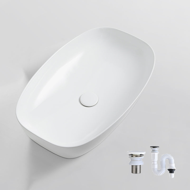 Contemporary Bathroom Sink Porcelain Solid Color Rectangular Vessel with Pop-Up Drain 23.6"L x 15.4"W x 5.7"H Sink Clearhalo 'Bathroom Remodel & Bathroom Fixtures' 'Bathroom Sinks & Faucet Components' 'Bathroom Sinks' 'bathroom_sink' 'Home Improvement' 'home_improvement' 'home_improvement_bathroom_sink' 6353306