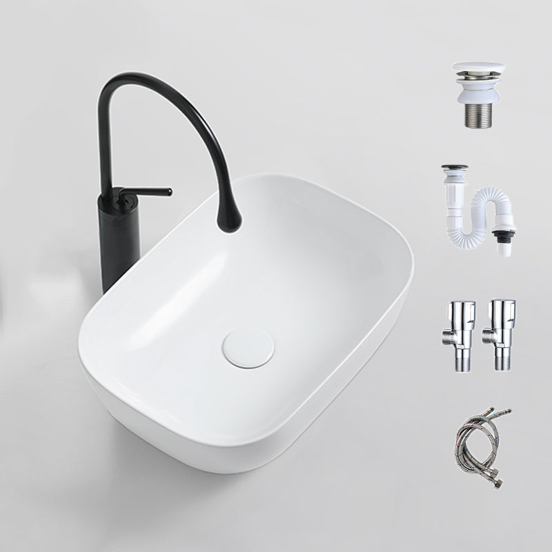 Contemporary Bathroom Sink Porcelain Solid Color Rectangular Vessel with Pop-Up Drain 18.1"L x 13"W x 5.3"H Sink with Faucet Clearhalo 'Bathroom Remodel & Bathroom Fixtures' 'Bathroom Sinks & Faucet Components' 'Bathroom Sinks' 'bathroom_sink' 'Home Improvement' 'home_improvement' 'home_improvement_bathroom_sink' 6353308