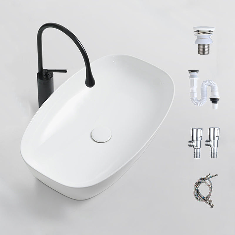 Contemporary Bathroom Sink Porcelain Solid Color Rectangular Vessel with Pop-Up Drain 23.6"L x 15.4"W x 5.7"H Sink with Faucet Clearhalo 'Bathroom Remodel & Bathroom Fixtures' 'Bathroom Sinks & Faucet Components' 'Bathroom Sinks' 'bathroom_sink' 'Home Improvement' 'home_improvement' 'home_improvement_bathroom_sink' 6353312