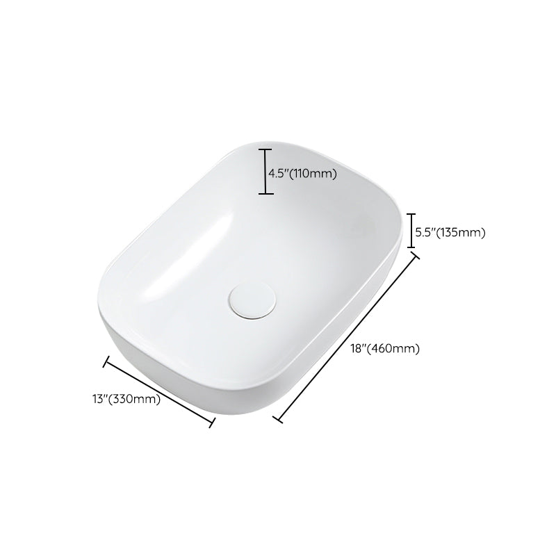 Contemporary Bathroom Sink Porcelain Solid Color Rectangular Vessel with Pop-Up Drain Clearhalo 'Bathroom Remodel & Bathroom Fixtures' 'Bathroom Sinks & Faucet Components' 'Bathroom Sinks' 'bathroom_sink' 'Home Improvement' 'home_improvement' 'home_improvement_bathroom_sink' 6353316