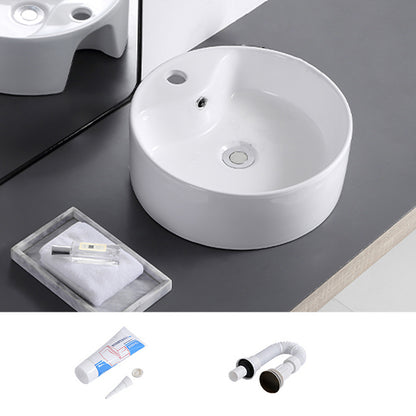 Contemporary Bathroom Sink with Single Faucet Hole Porcelain Round Vessel Sink Clearhalo 'Bathroom Remodel & Bathroom Fixtures' 'Bathroom Sinks & Faucet Components' 'Bathroom Sinks' 'bathroom_sink' 'Home Improvement' 'home_improvement' 'home_improvement_bathroom_sink' 6353319