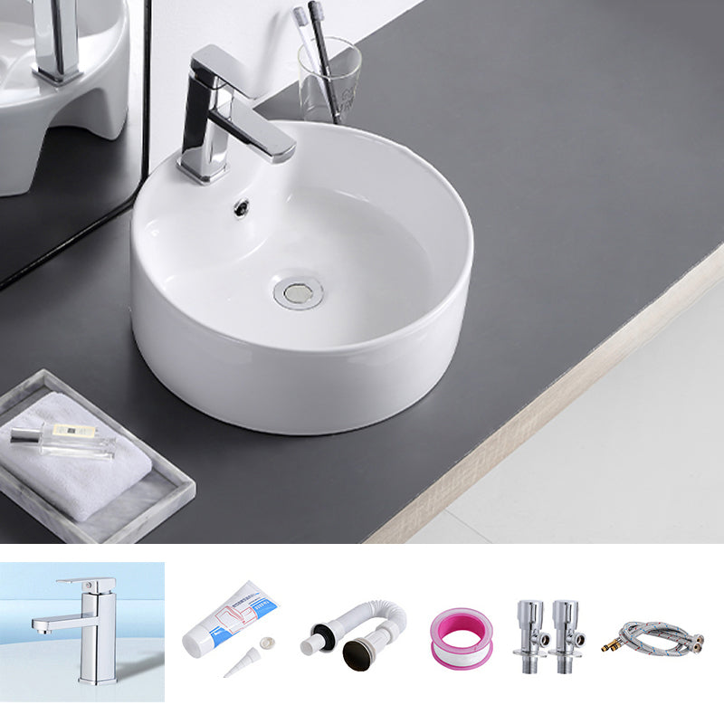 Contemporary Bathroom Sink with Single Faucet Hole Porcelain Round Vessel Sink with Faucet Clearhalo 'Bathroom Remodel & Bathroom Fixtures' 'Bathroom Sinks & Faucet Components' 'Bathroom Sinks' 'bathroom_sink' 'Home Improvement' 'home_improvement' 'home_improvement_bathroom_sink' 6353320