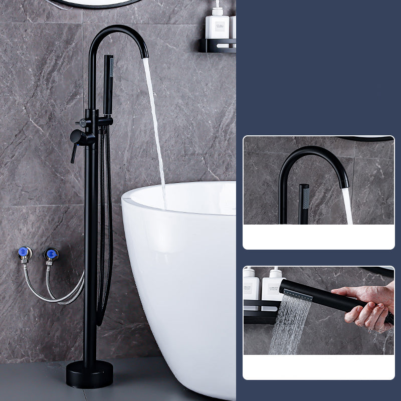Floor Mount Tub Faucet Single Handle Metal Freestanding Faucet - 46.5" H Black Hand Shower Included Wall Clearhalo 'Bathroom Remodel & Bathroom Fixtures' 'Bathtub Faucets' 'bathtub_faucets' 'Home Improvement' 'home_improvement' 'home_improvement_bathtub_faucets' 6353356