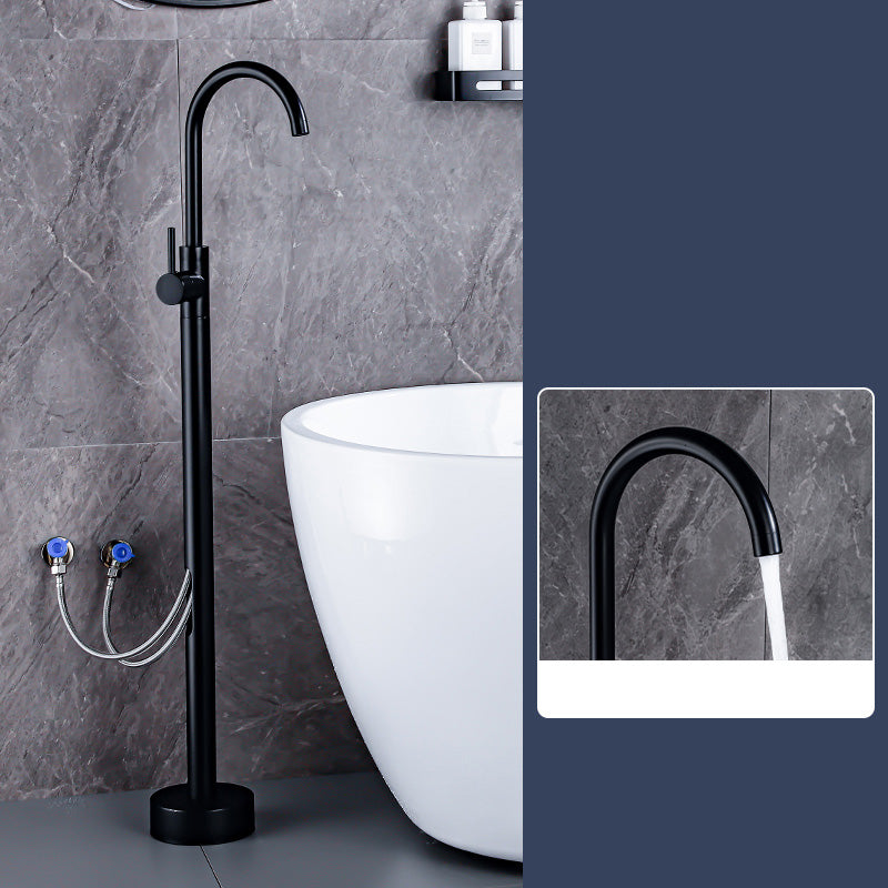 Floor Mount Tub Faucet Single Handle Metal Freestanding Faucet - 46.5" H Black Hand Shower Not Included Wall Clearhalo 'Bathroom Remodel & Bathroom Fixtures' 'Bathtub Faucets' 'bathtub_faucets' 'Home Improvement' 'home_improvement' 'home_improvement_bathtub_faucets' 6353359