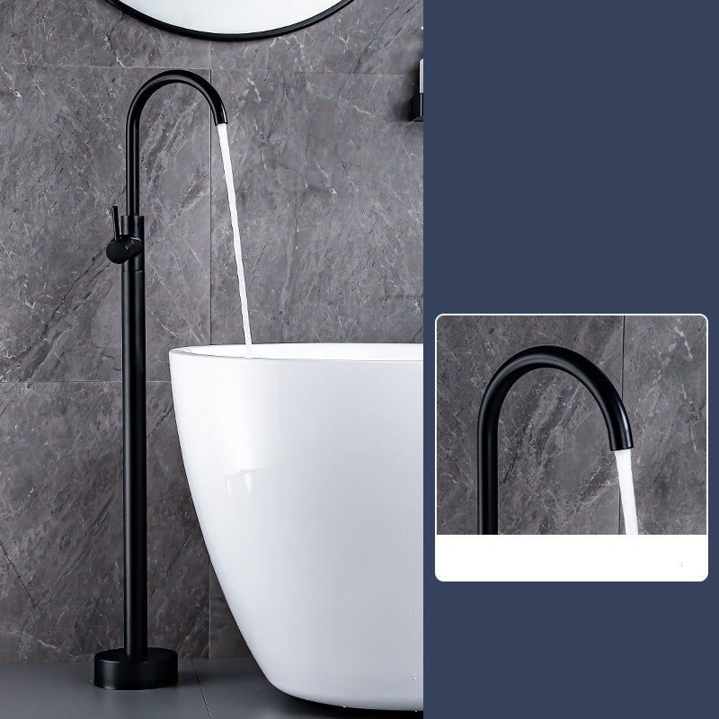 Floor Mount Tub Faucet Single Handle Metal Freestanding Faucet - 46.5" H Black Hand Shower Not Included Ground Clearhalo 'Bathroom Remodel & Bathroom Fixtures' 'Bathtub Faucets' 'bathtub_faucets' 'Home Improvement' 'home_improvement' 'home_improvement_bathtub_faucets' 6353361