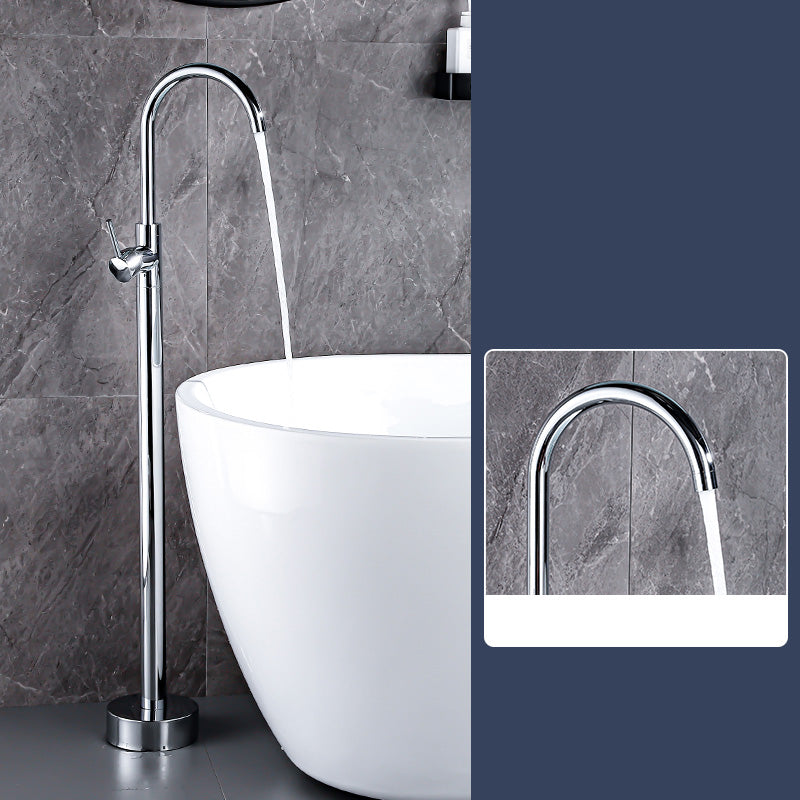 Floor Mount Tub Faucet Single Handle Metal Freestanding Faucet - 46.5" H Silver Hand Shower Not Included Ground Clearhalo 'Bathroom Remodel & Bathroom Fixtures' 'Bathtub Faucets' 'bathtub_faucets' 'Home Improvement' 'home_improvement' 'home_improvement_bathtub_faucets' 6353369