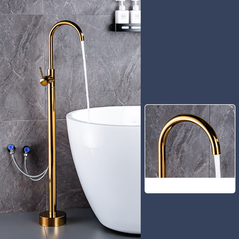 Floor Mount Tub Faucet Single Handle Metal Freestanding Faucet - 46.5" H Gold Hand Shower Not Included Wall Clearhalo 'Bathroom Remodel & Bathroom Fixtures' 'Bathtub Faucets' 'bathtub_faucets' 'Home Improvement' 'home_improvement' 'home_improvement_bathtub_faucets' 6353376