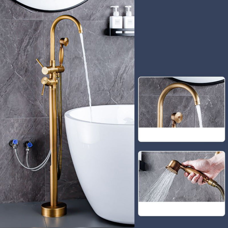 Floor Mount Tub Faucet Single Handle Metal Freestanding Faucet - 46.5" H Bronze Hand Shower Included Wall Clearhalo 'Bathroom Remodel & Bathroom Fixtures' 'Bathtub Faucets' 'bathtub_faucets' 'Home Improvement' 'home_improvement' 'home_improvement_bathtub_faucets' 6353379