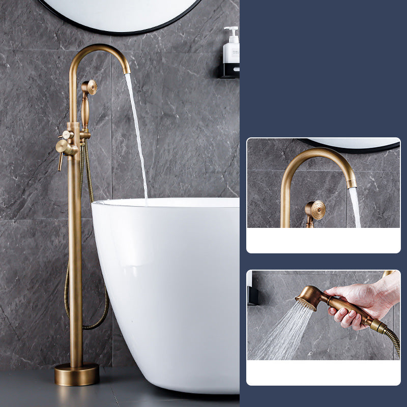 Floor Mount Tub Faucet Single Handle Metal Freestanding Faucet - 46.5" H Bronze Hand Shower Included Ground Clearhalo 'Bathroom Remodel & Bathroom Fixtures' 'Bathtub Faucets' 'bathtub_faucets' 'Home Improvement' 'home_improvement' 'home_improvement_bathtub_faucets' 6353381