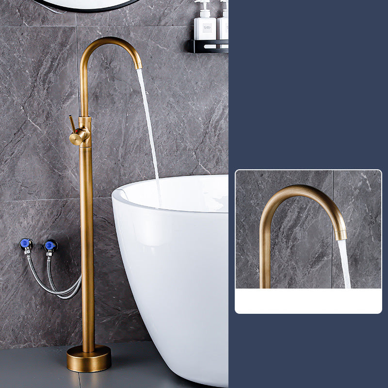 Floor Mount Tub Faucet Single Handle Metal Freestanding Faucet - 46.5" H Bronze Hand Shower Not Included Wall Clearhalo 'Bathroom Remodel & Bathroom Fixtures' 'Bathtub Faucets' 'bathtub_faucets' 'Home Improvement' 'home_improvement' 'home_improvement_bathtub_faucets' 6353383