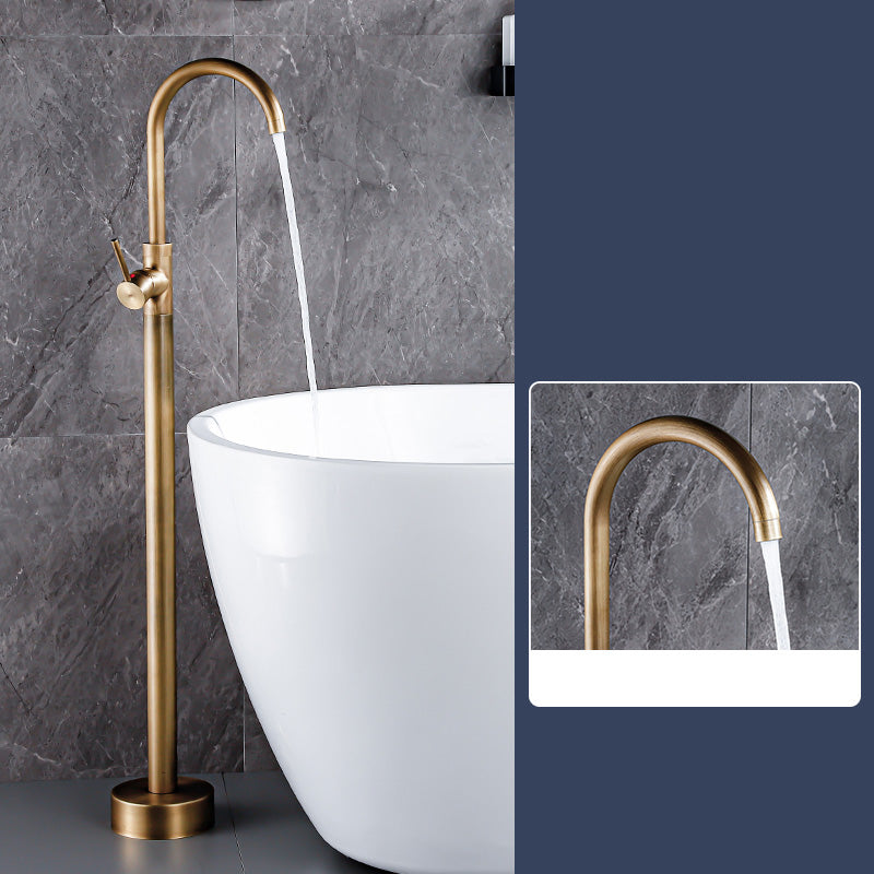 Floor Mount Tub Faucet Single Handle Metal Freestanding Faucet - 46.5" H Bronze Hand Shower Not Included Ground Clearhalo 'Bathroom Remodel & Bathroom Fixtures' 'Bathtub Faucets' 'bathtub_faucets' 'Home Improvement' 'home_improvement' 'home_improvement_bathtub_faucets' 6353385