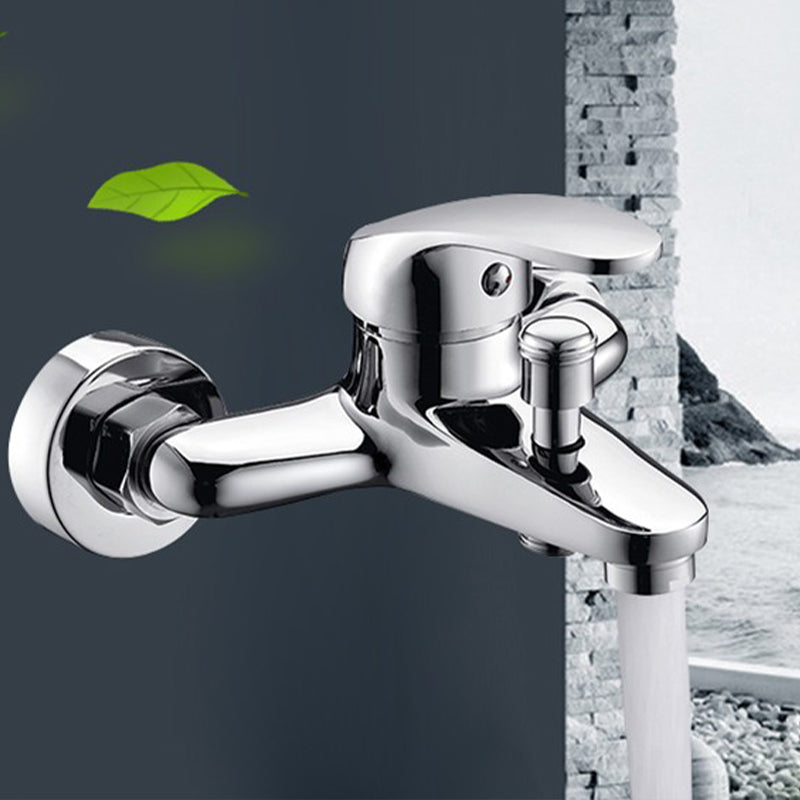 Modern Silver Tub Spout One Handle and Two Hole Brass Wall Mounted Faucet Clearhalo 'Bathroom Remodel & Bathroom Fixtures' 'Bathtub Faucets' 'bathtub_faucets' 'Home Improvement' 'home_improvement' 'home_improvement_bathtub_faucets' 6353398