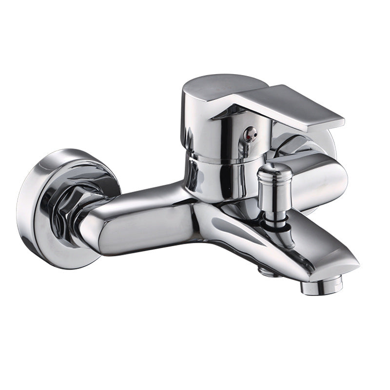 Modern Silver Tub Spout One Handle and Two Hole Brass Wall Mounted Faucet Silver Clearhalo 'Bathroom Remodel & Bathroom Fixtures' 'Bathtub Faucets' 'bathtub_faucets' 'Home Improvement' 'home_improvement' 'home_improvement_bathtub_faucets' 6353399