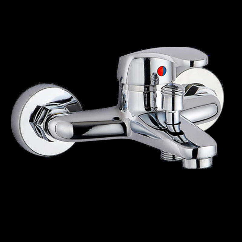 Modern Silver Tub Spout One Handle and Two Hole Brass Wall Mounted Faucet Clearhalo 'Bathroom Remodel & Bathroom Fixtures' 'Bathtub Faucets' 'bathtub_faucets' 'Home Improvement' 'home_improvement' 'home_improvement_bathtub_faucets' 6353401